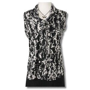 CALVIN KLEIN Black and white abstract ikat print sleeveless blouse XS SMALL top